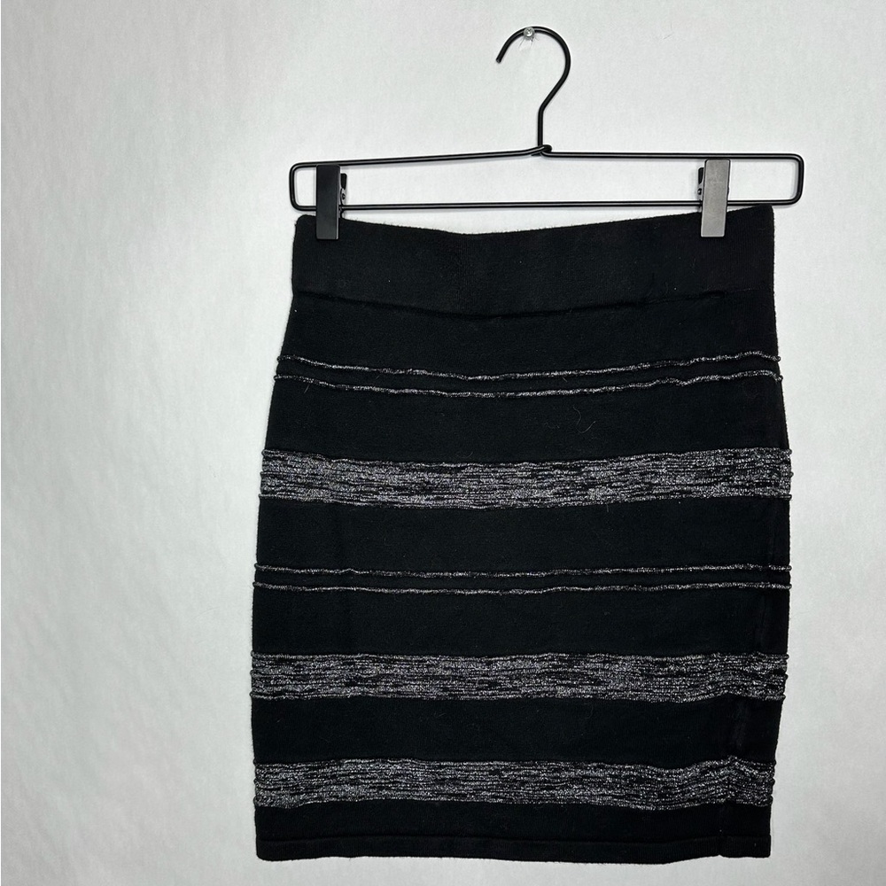 Rock & Republic Black Silver Metallic Stripe Bodycon Skirt Y2K Size Small Glam - Picture 5 of 10